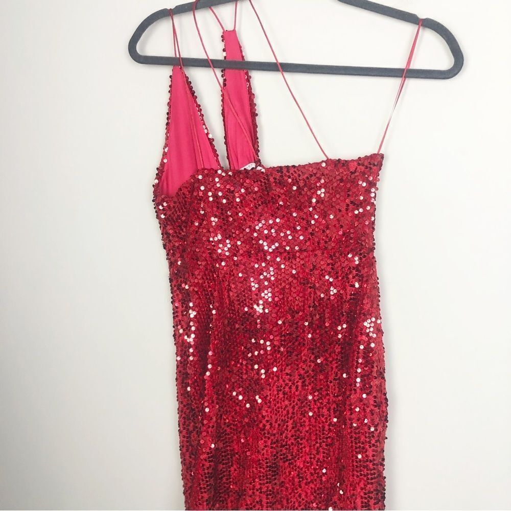 ZARA | NEW - BLOGGER FAVORITE Asymmetrical Red Sequin Dress Women’s Size X-Small - Picture 5 of 9